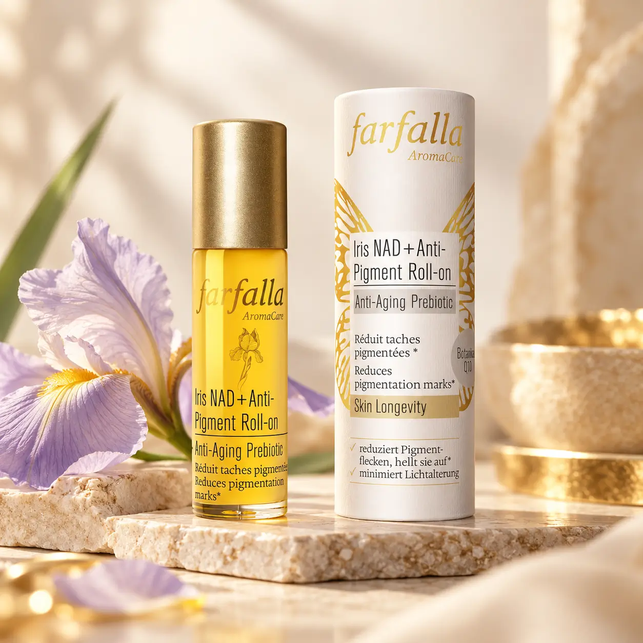Iris NAD+ Anti-Pigment Roll-on – Anti-Aging Prebiotic – Anwendungssituation