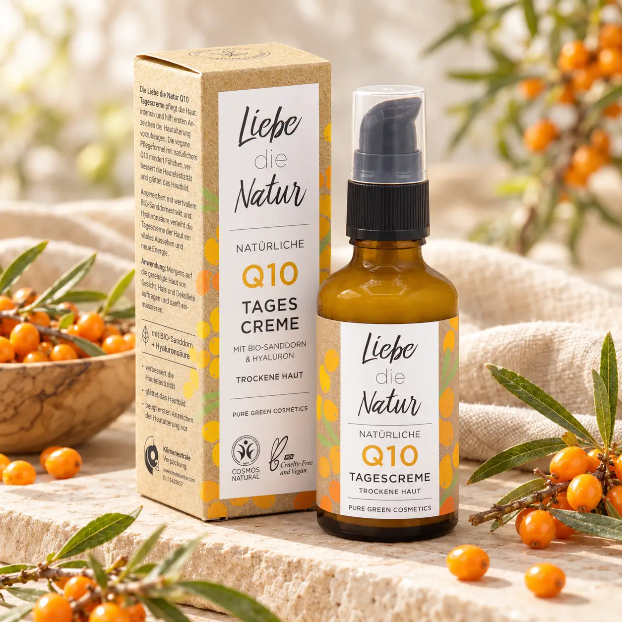 Natürliche Q10-Tagescreme mit Bio-Sanddorn & Hyaluronsäure