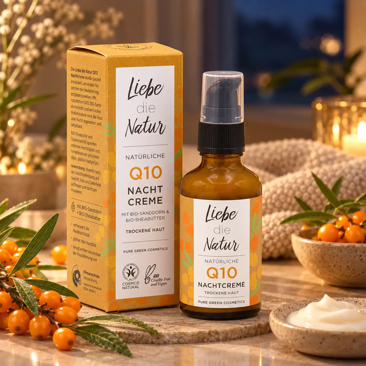 Natürliche Q10-Nachtcreme mit Bio-Sanddorn & Hyaluronsäure