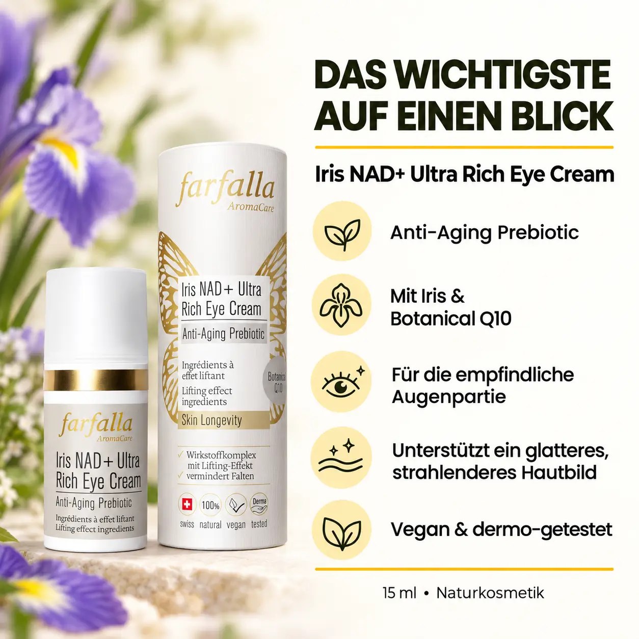 Iris NAD+ Ultra Rich Eye Cream – Anti-Aging Prebiotic – Das Wichtigste auf einen Blick