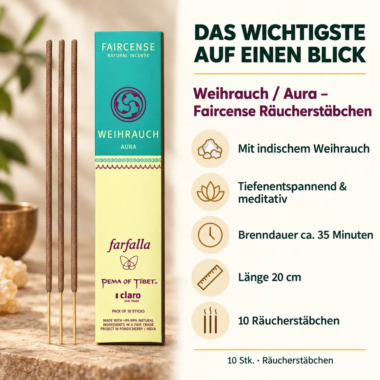 Weihrauch / Aura – Faircense Räucherstäbchen – Das Wichtigste auf einen Blick