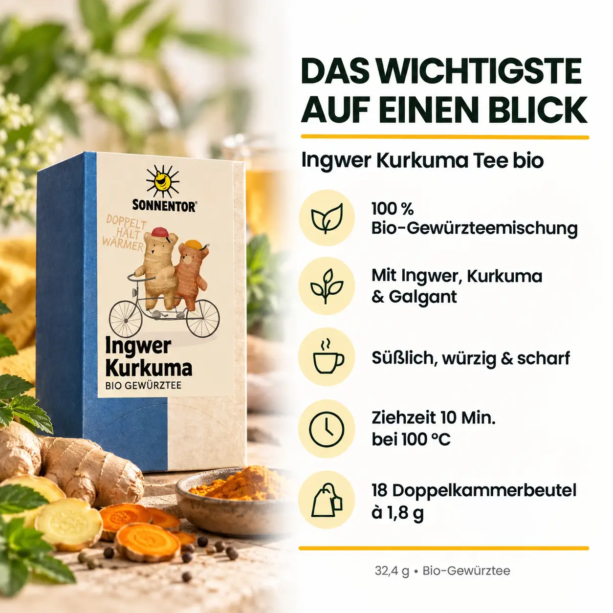 Ingwer Kurkuma Tee bio – Das Wichtigste auf einen Blick