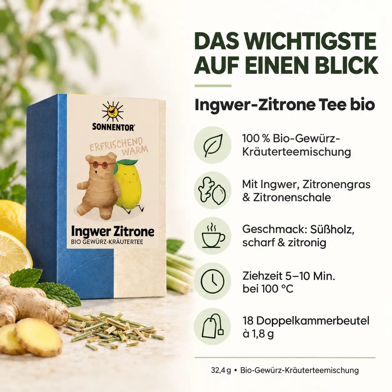 Ingwer-Zitrone Tee bio – Das Wichtigste auf einen Blick