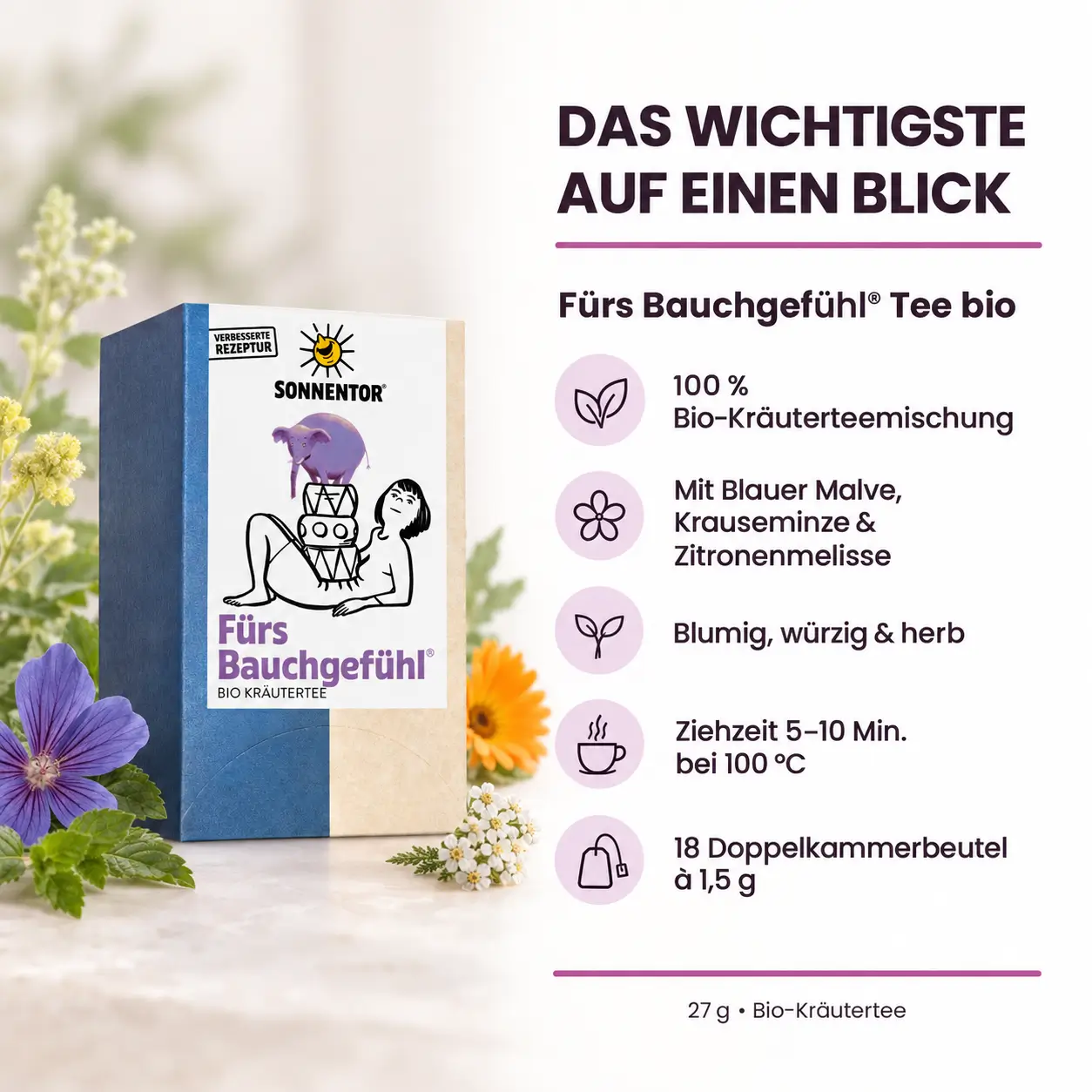 Fürs Bauchgefühl® Tee bio – Das Wichtigste auf einen Blick