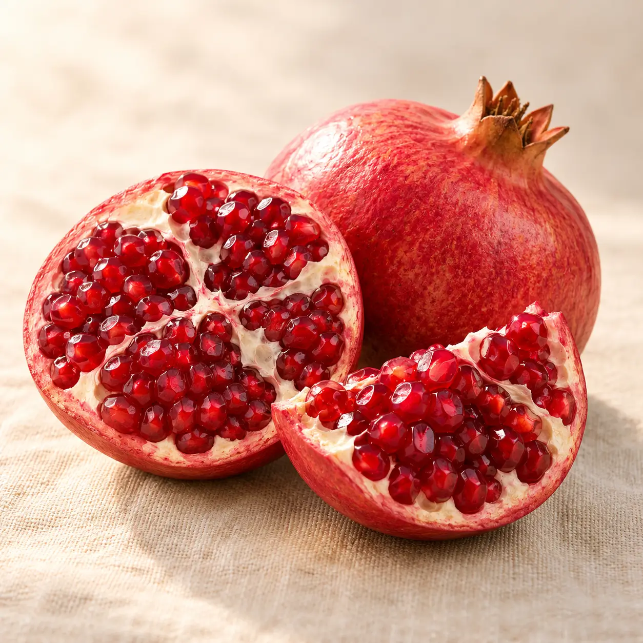 Granatapfel, ganz und aufgeschnitten