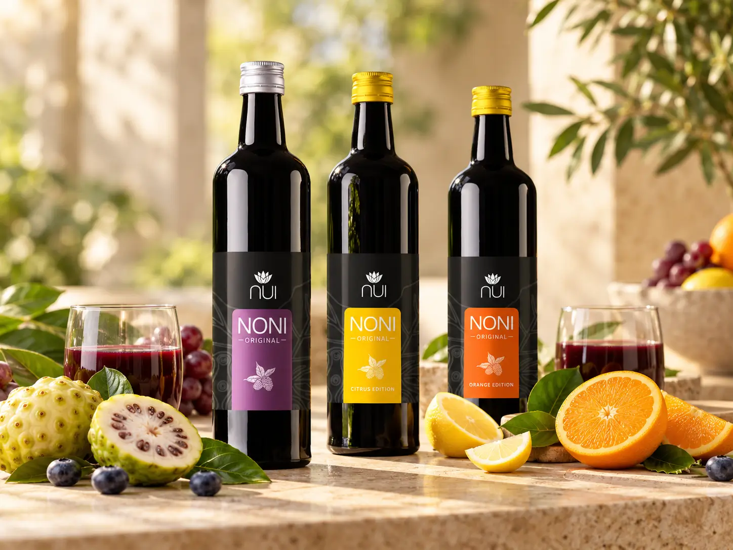 NUI NONI Original, Citrus Edition und Orange Edition