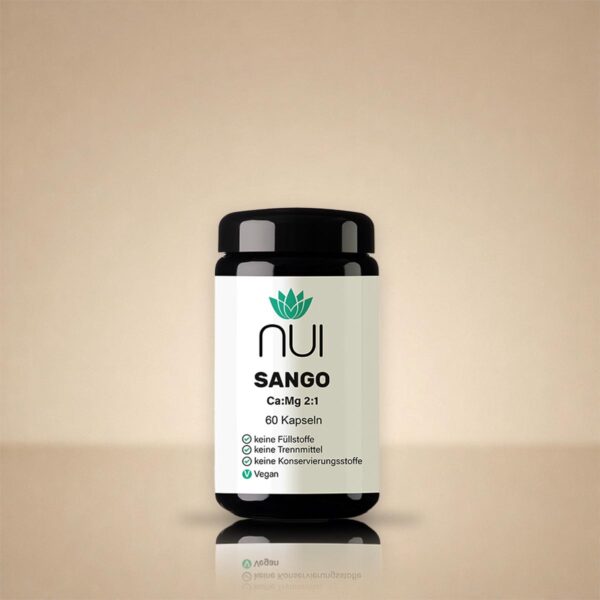 NUI SANGO Ca:Mg 2:1: Violettglas-Dose mit 60 Kapseln